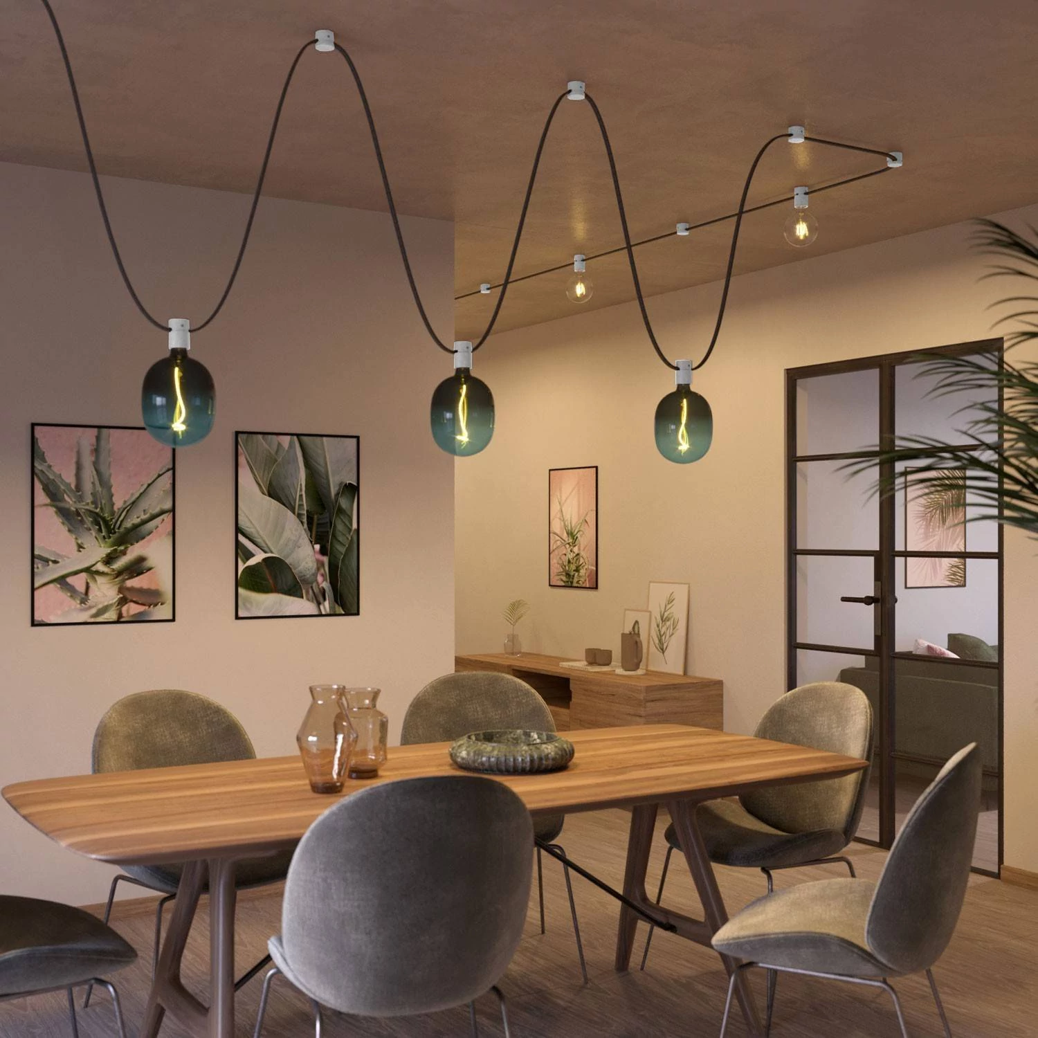 Portalámparas madera Filé System cable textil guirnalda