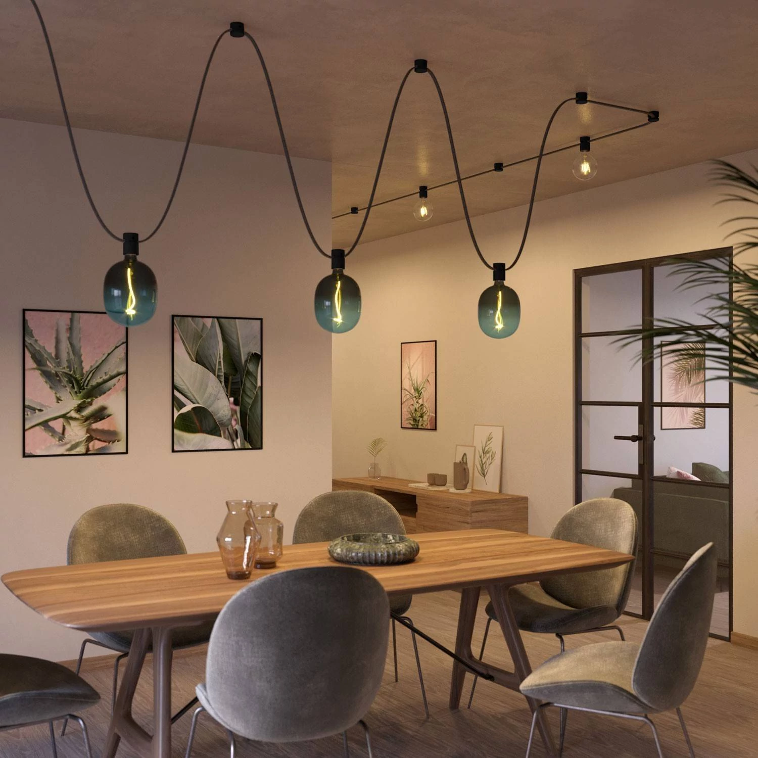 Portalámparas madera Filé System cable textil guirnalda