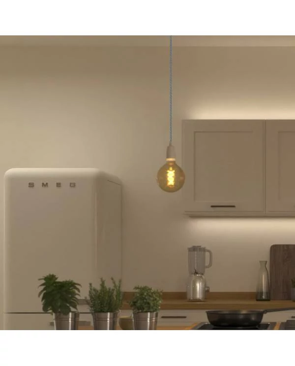 Lámpara de suspensión con cable textil trenzado y acabados de porcelana - estilo Cottage