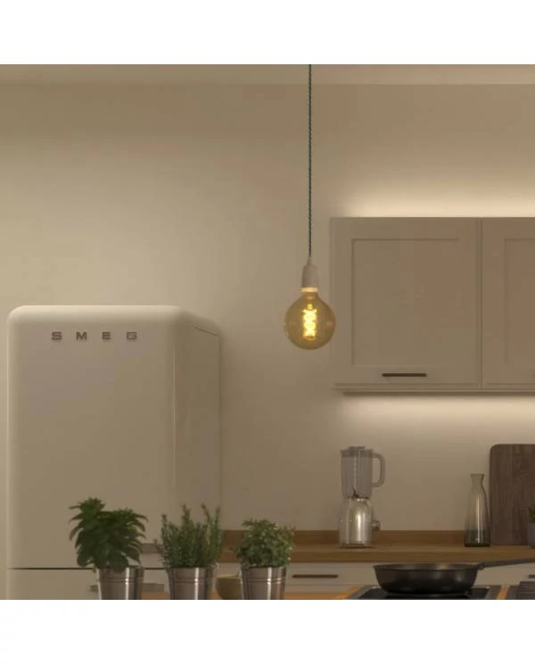 Lámpara de suspensión con cable textil trenzado y acabados de porcelana - estilo Cottage
