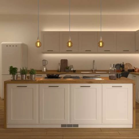 Lámpara de suspensión con cable textil trenzado y acabados de porcelana - estilo Cottage