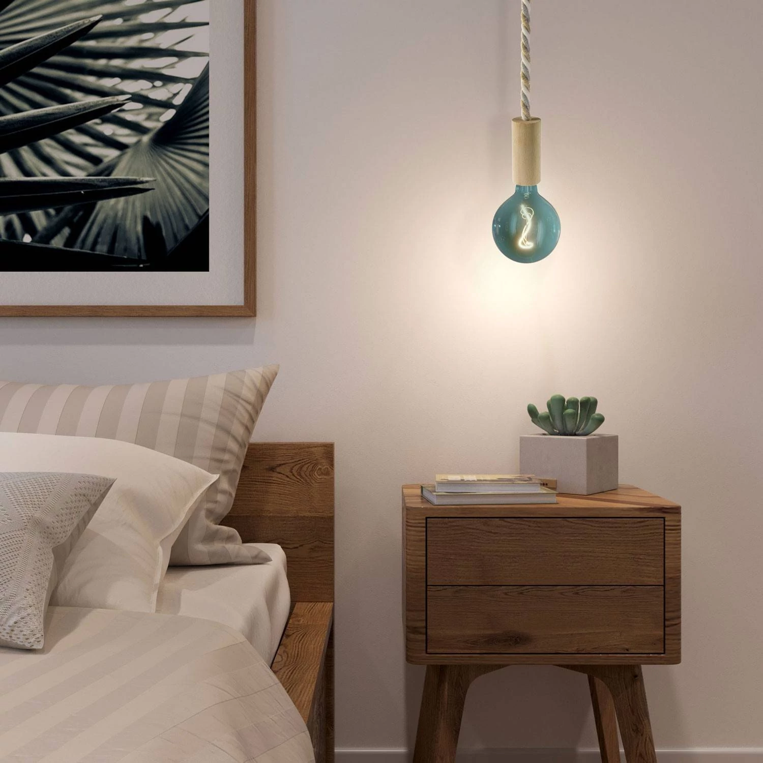Lámpara de madera con cordón náutico - Made in Italy