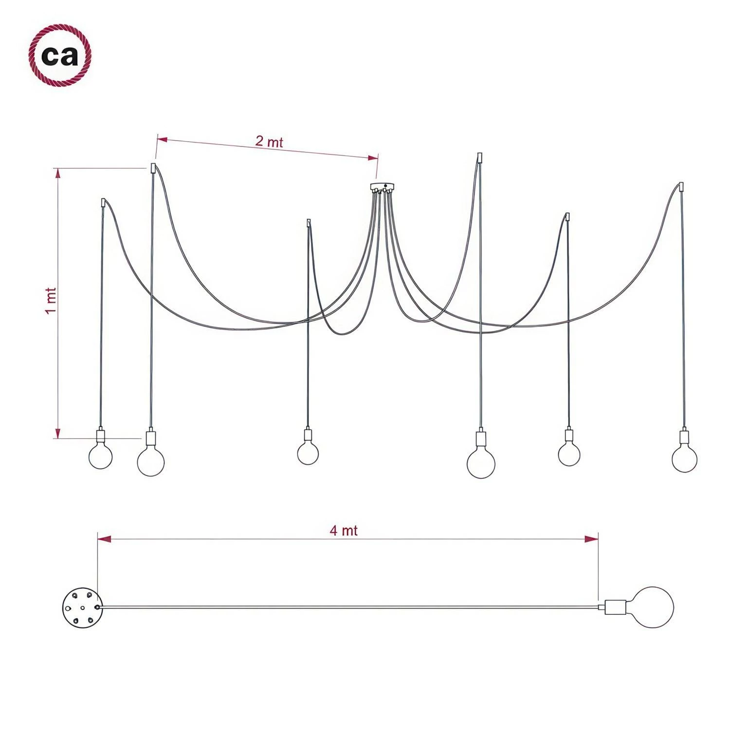 Suspensión de techo: Spider de 6 caídas - Creative Cables