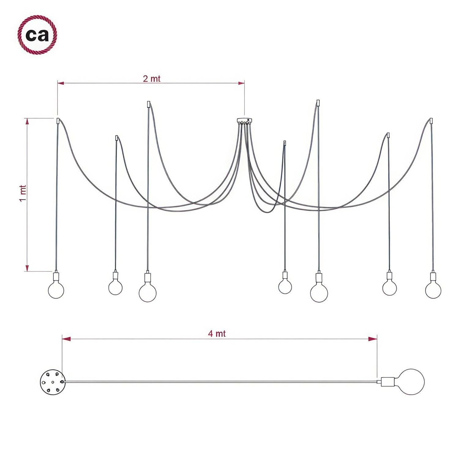 Suspensión de techo: araña de 7 caídas - Creative Cables