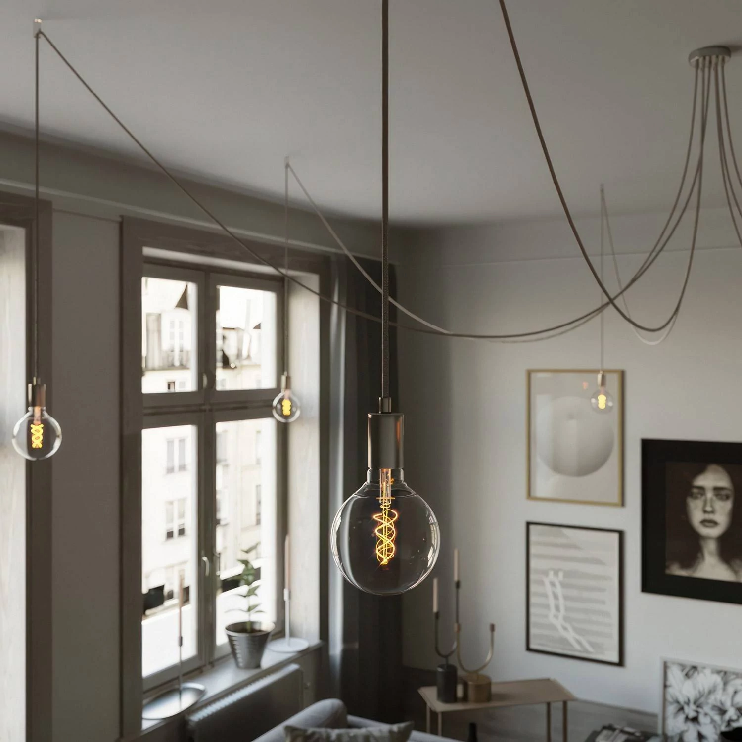 Suspensión de techo: araña de 7 caídas - Creative Cables