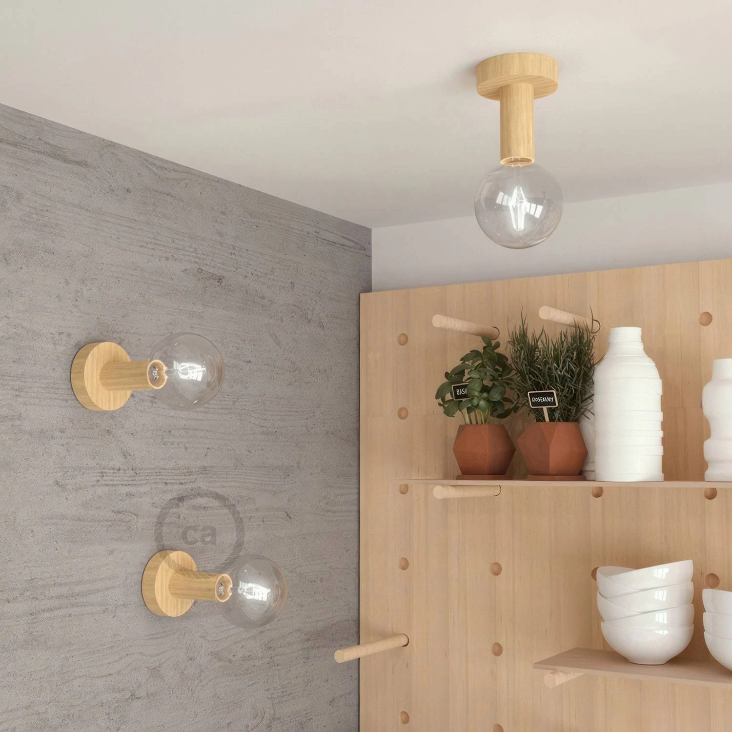Fermaluce Wood M, foco en madera a pared o techo