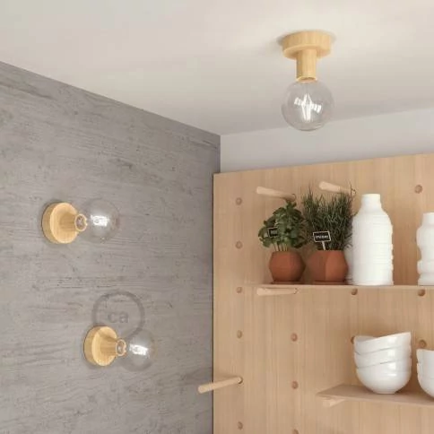 Fermaluce Wood S, punto luce in legno naturale