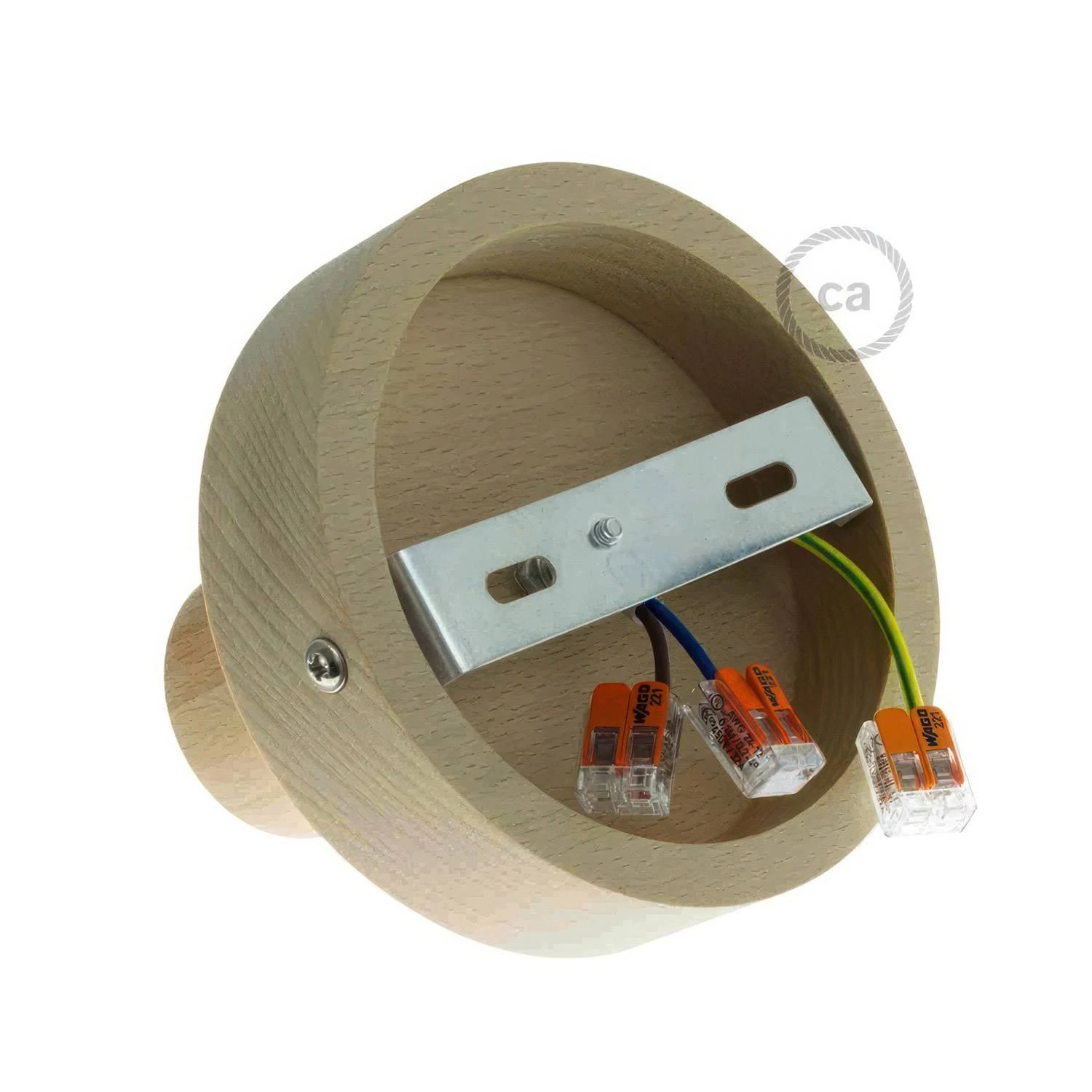Fermaluce Wood S, punto luce in legno naturale