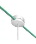 Rosetón ovalado de madera con un agujero central y 2 agujeros laterales por cable para guirnalda y sistema Filé. Hecho en Italia