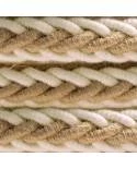 Cordón 2XL trenzado en Yute y Algodón blanco crudo, cable eléctrico 2x0,75. Diámetro de 24 mm