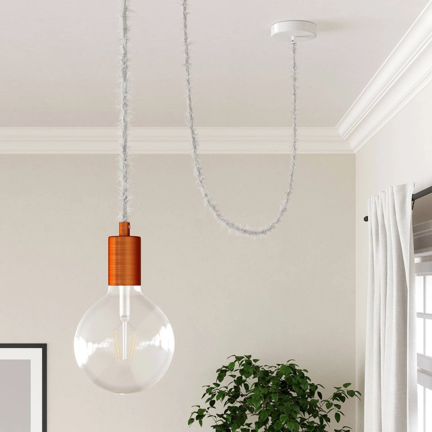 Cable eléctrico trenzado efecto peludo blanco Marlene