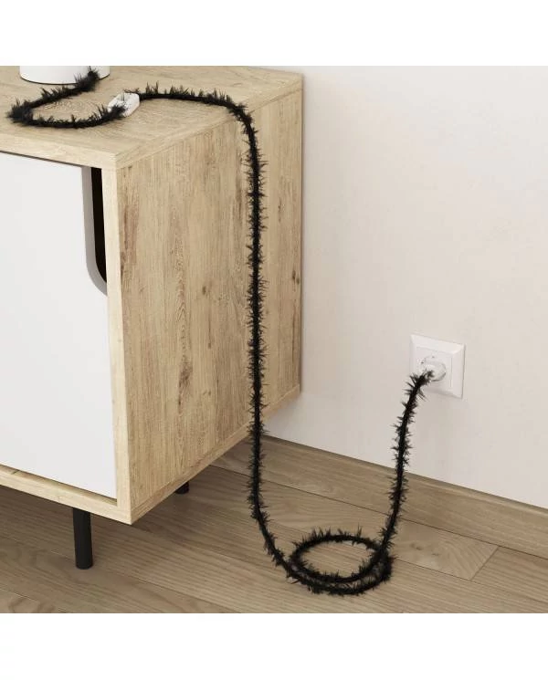 Cable eléctrico trenzado efecto peludo negro Marlene