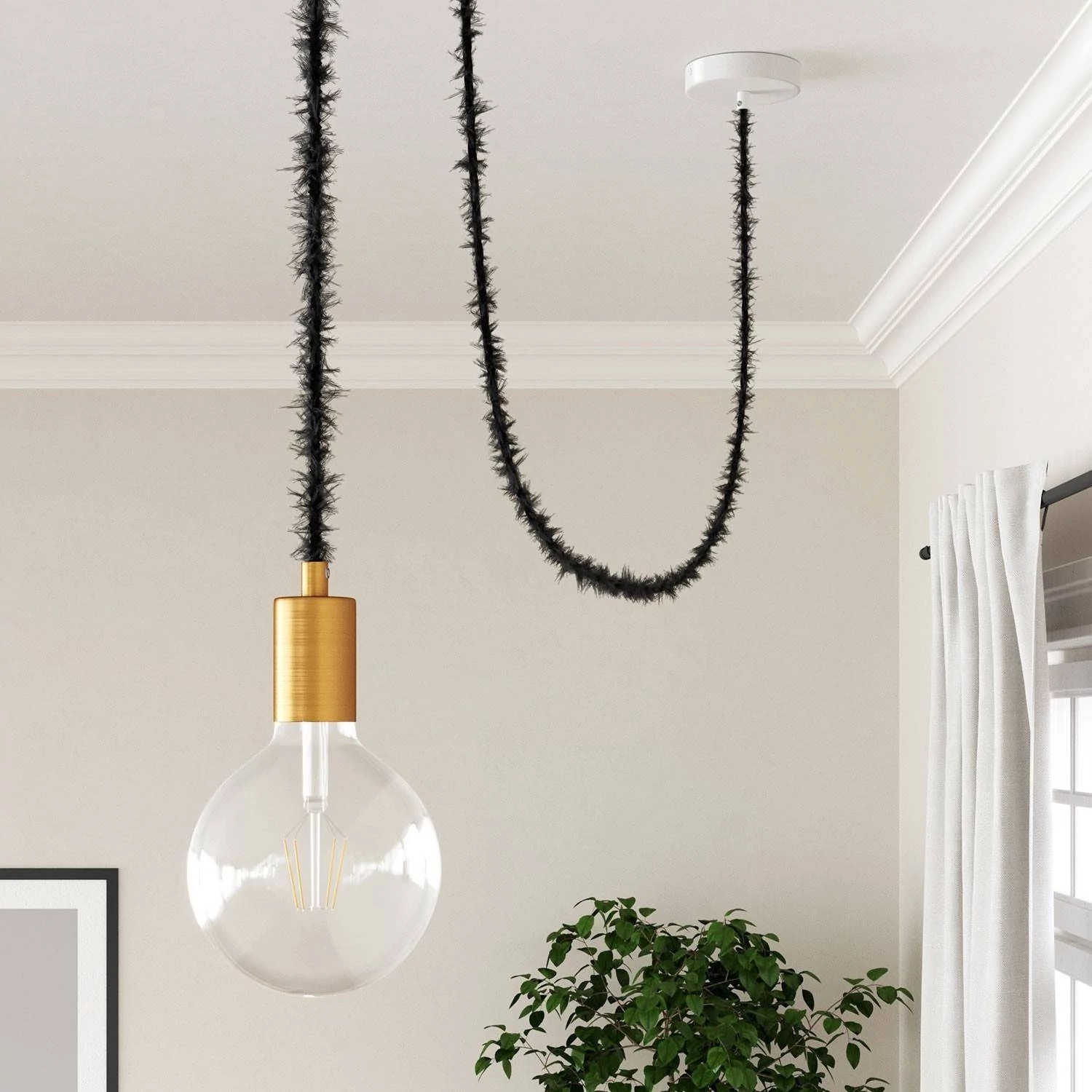Cable eléctrico trenzado efecto peludo negro Marlene