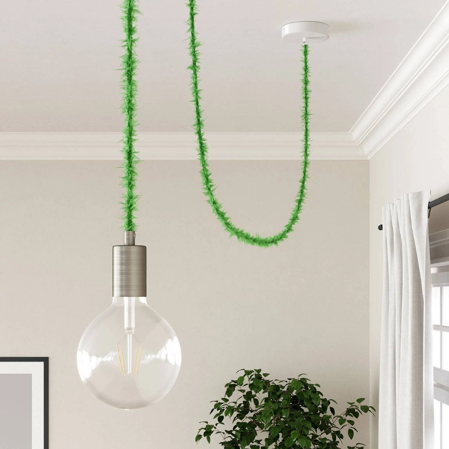 Cable eléctrico trenzado efecto peludo verde Marlene