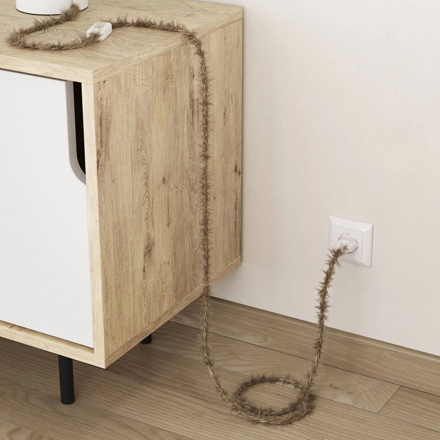 Cable eléctrico trenzado efecto peludo beige Marlene