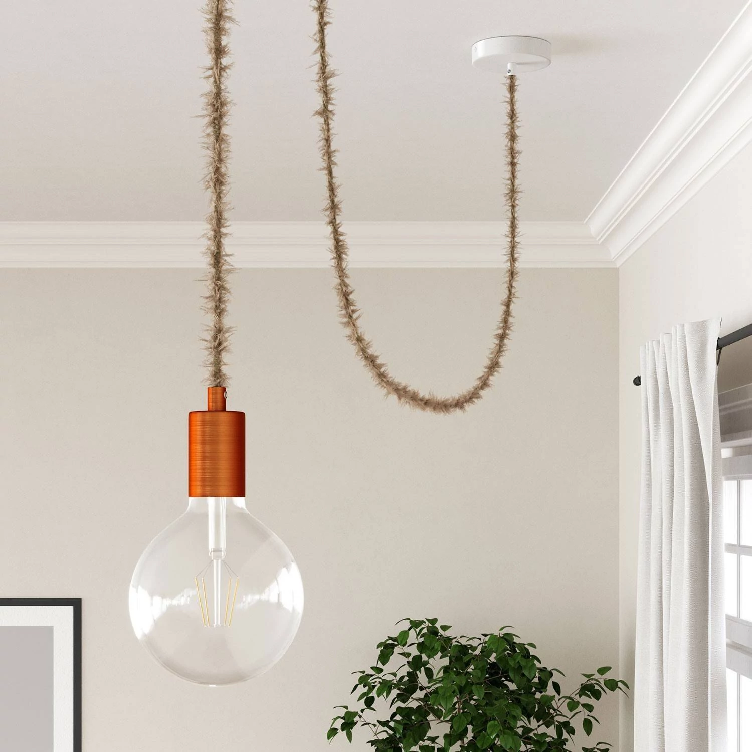 Cable eléctrico trenzado efecto peludo beige Marlene