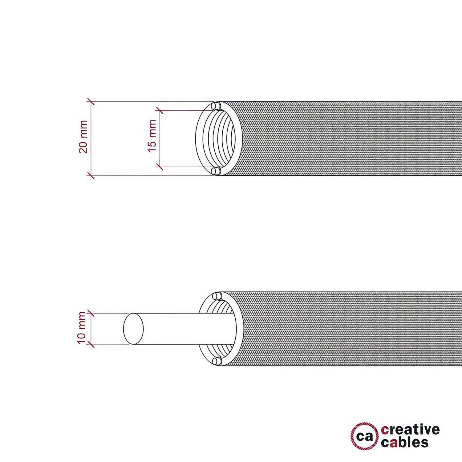Creative-Tube, Tubo flexible con revestimiento de tela Efecto Seda Negro RM04, diámetro 20 mm