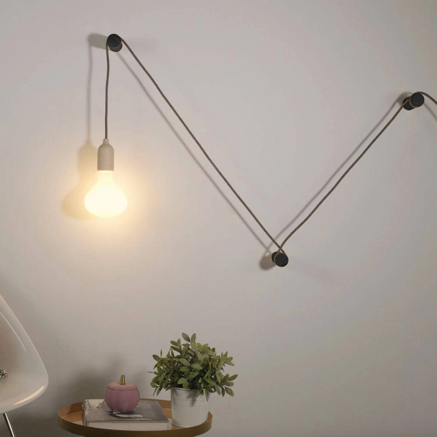 Pasacables de madera, fijación a pared para cable textil