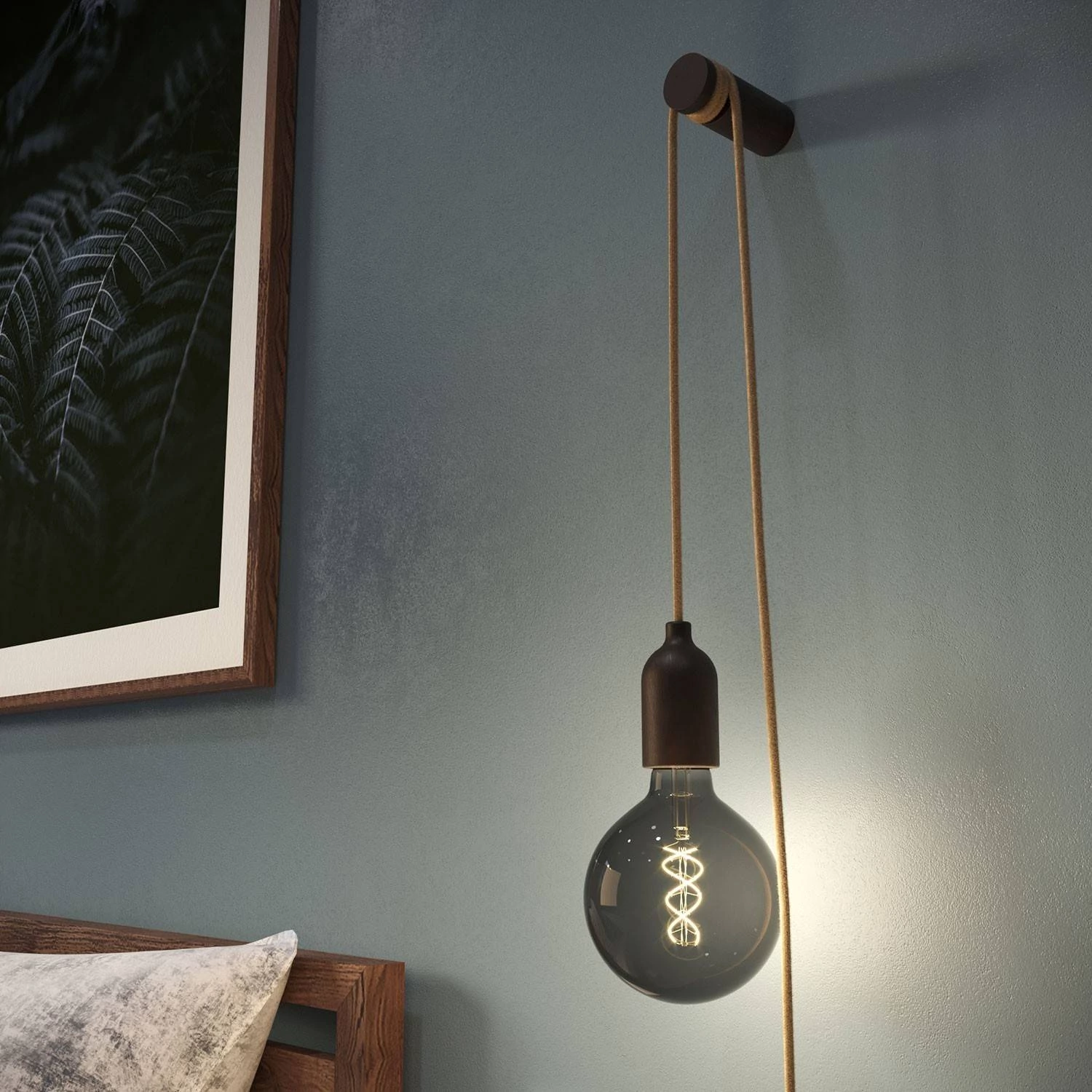 Pasacables de madera, fijación a pared para cable textil