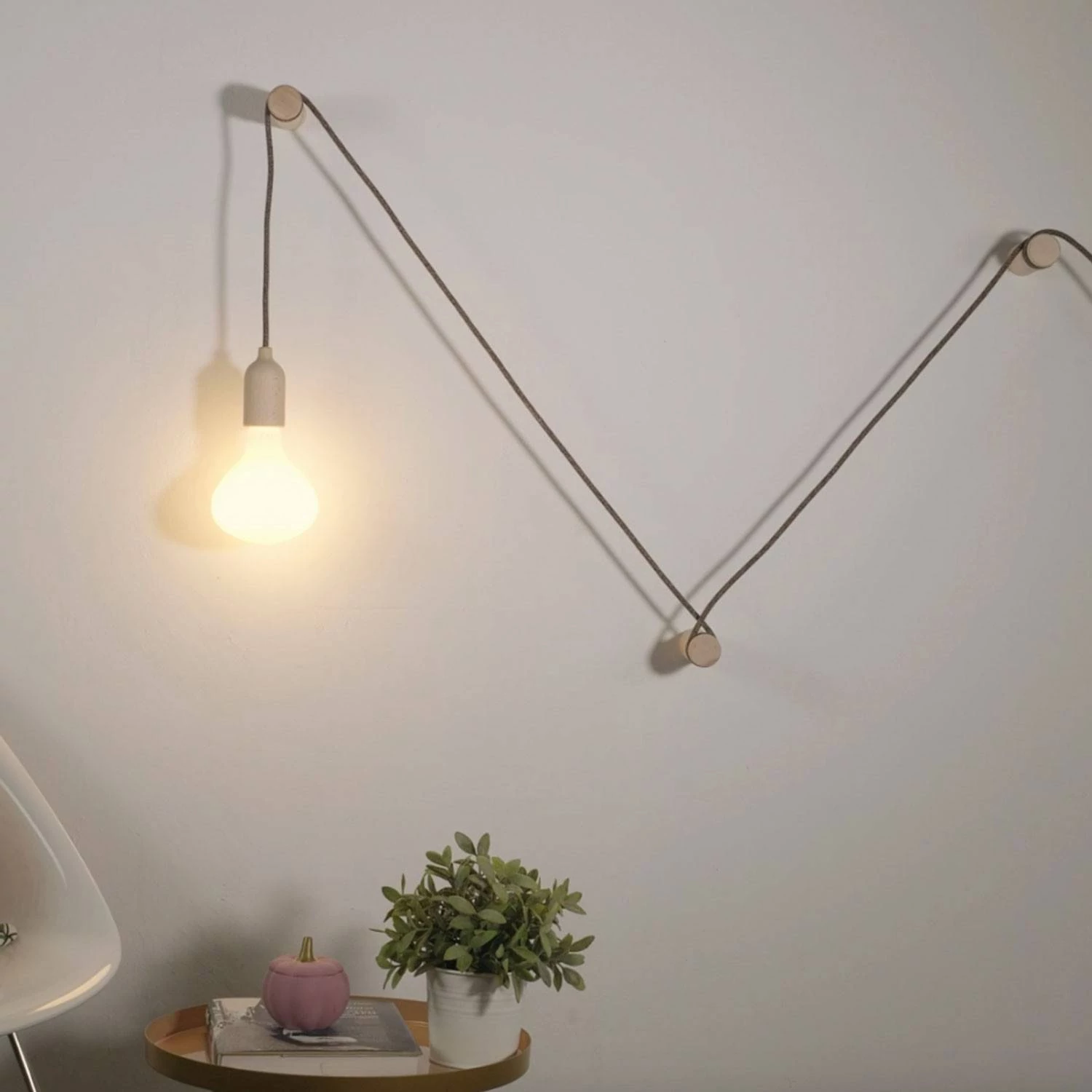 Pasacables de madera, fijación a pared para cable textil