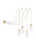 Spider a pared - Lámpara de suspensión múltiple con 4 caídas Made in Italy con cable textil y acabados en madera