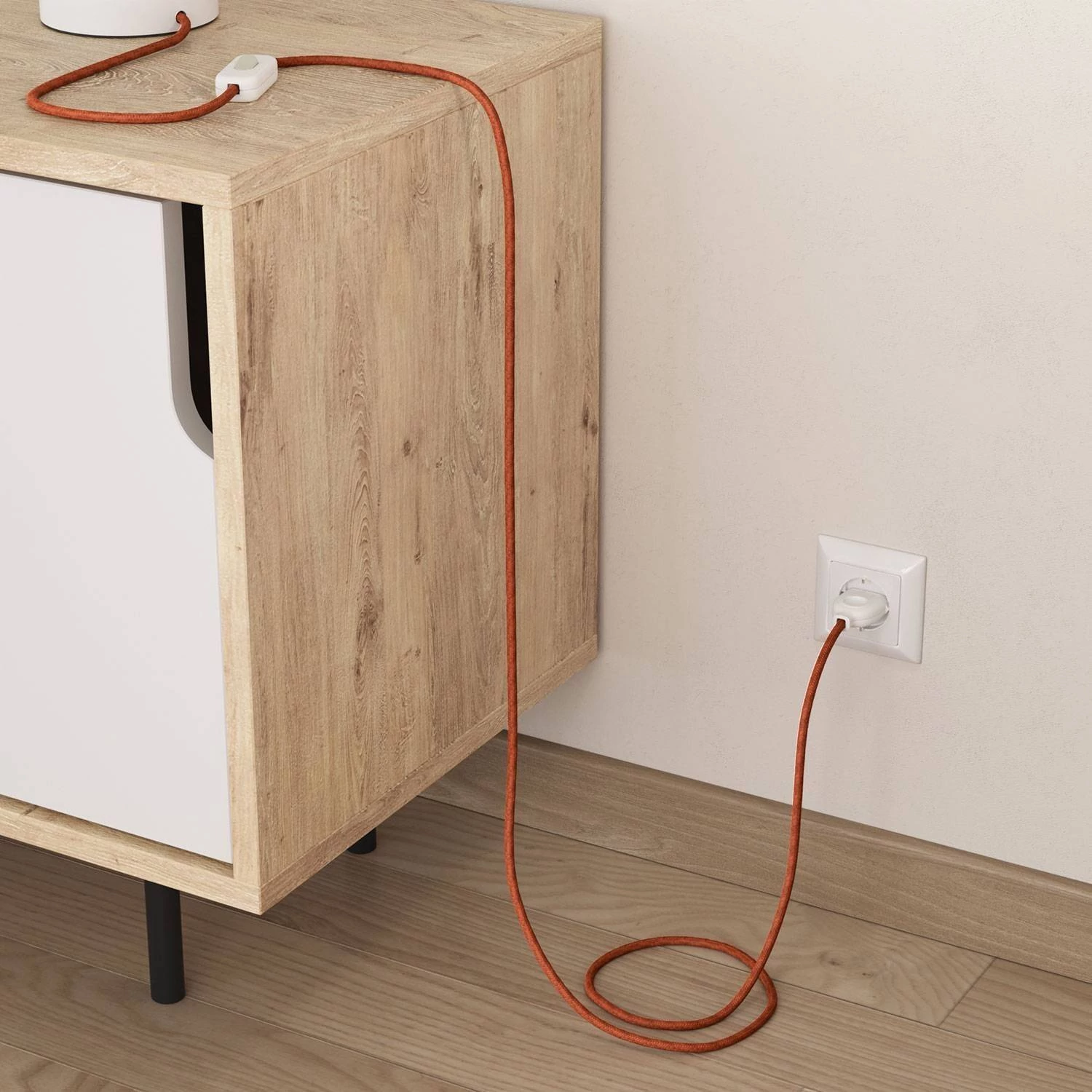 Cable eléctrico redondo recubierto de yute color Arcilla Naranja