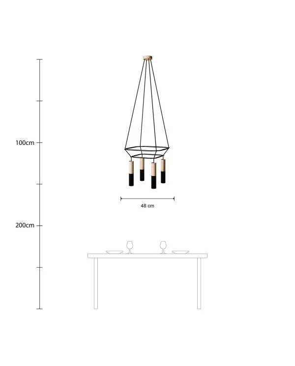 Cage Tub-E14 Lámpara de Araña de de 4 caídas
