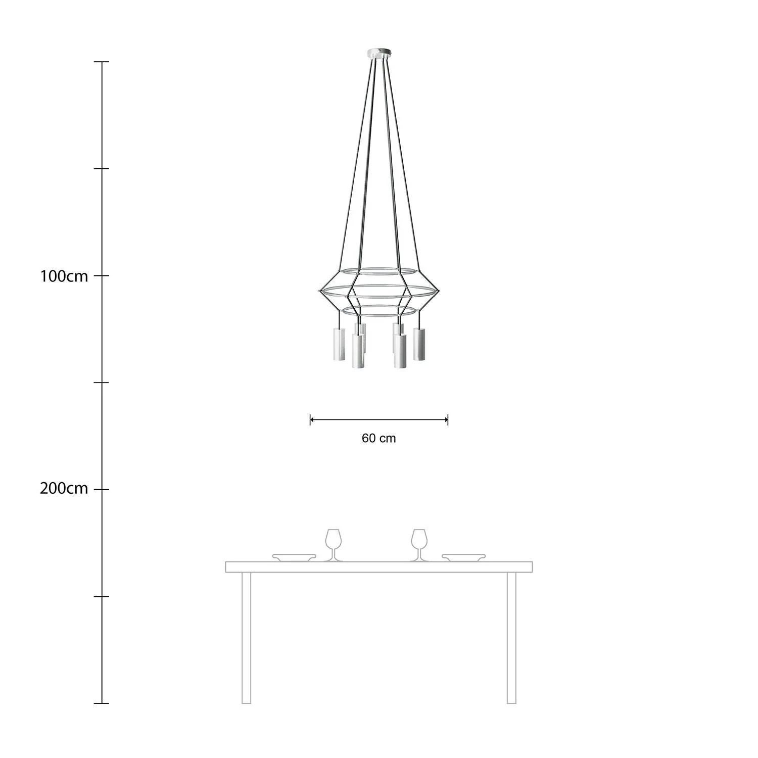 Cage Tub-E14 Lámpara de Araña de de 4 caídas
