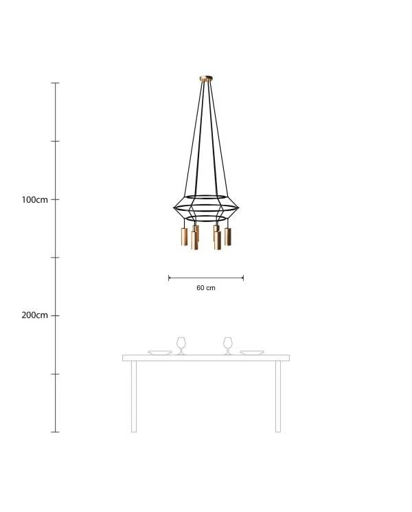 Cage Tub-E14 Lámpara de Araña de de 4 caídas