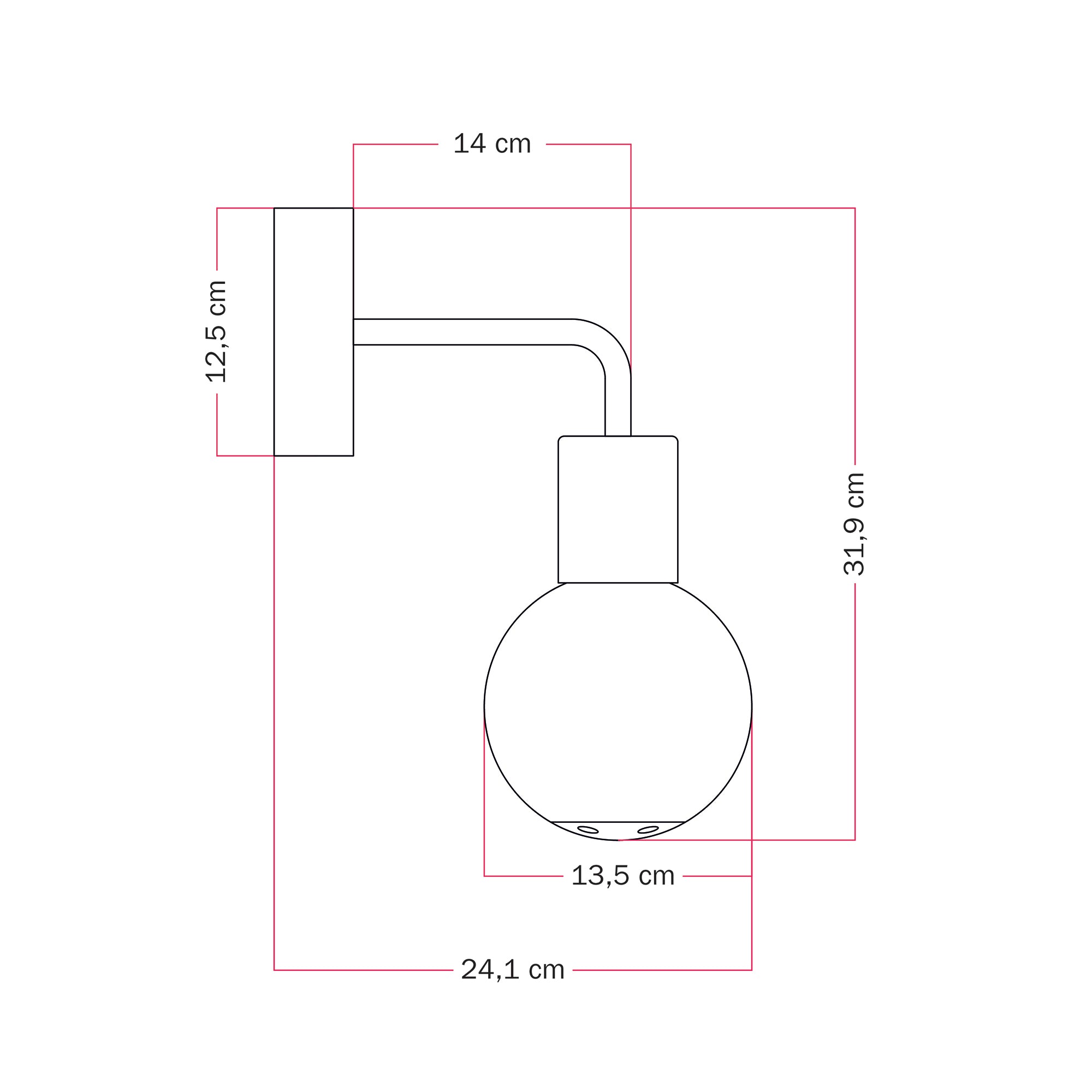 Applique da esterno Modulair IP65 con estensione a L e paralume a sfera infrangibile Unbreak-a-Ball - Nero
