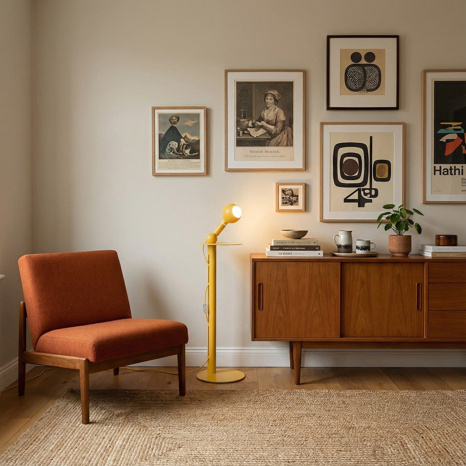 Rocco - Lampada da terra con spina UK e lampadina Camo - Giallo