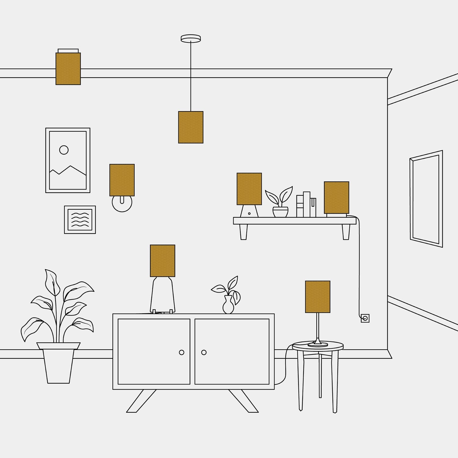 Paralume Cilindro S in tessuto con attacco E27 - Made in Italy - Lana Senape