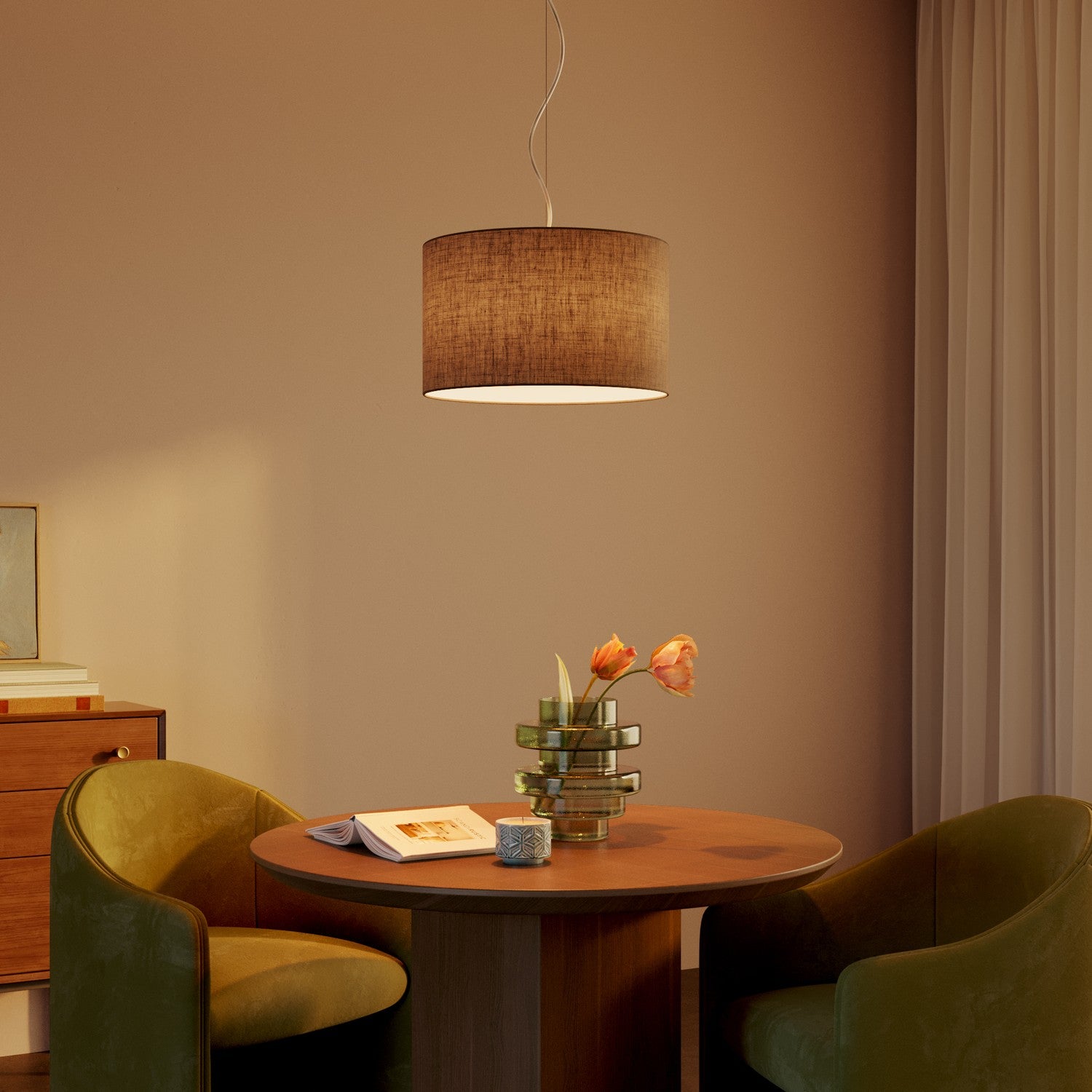 Lampada a sospensione con paralume in tessuto Cilindro Small Camelot marrone - Made in Italy No