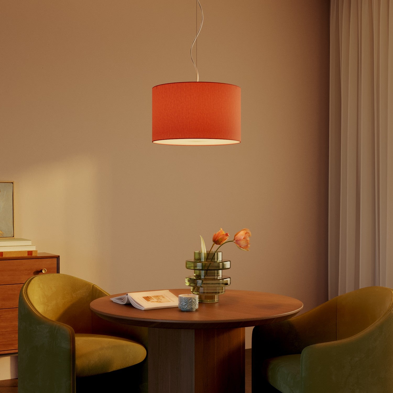 Lampada a sospensione con paralume in tessuto Cilindro Small Cinette aragosta - Made in Italy Si