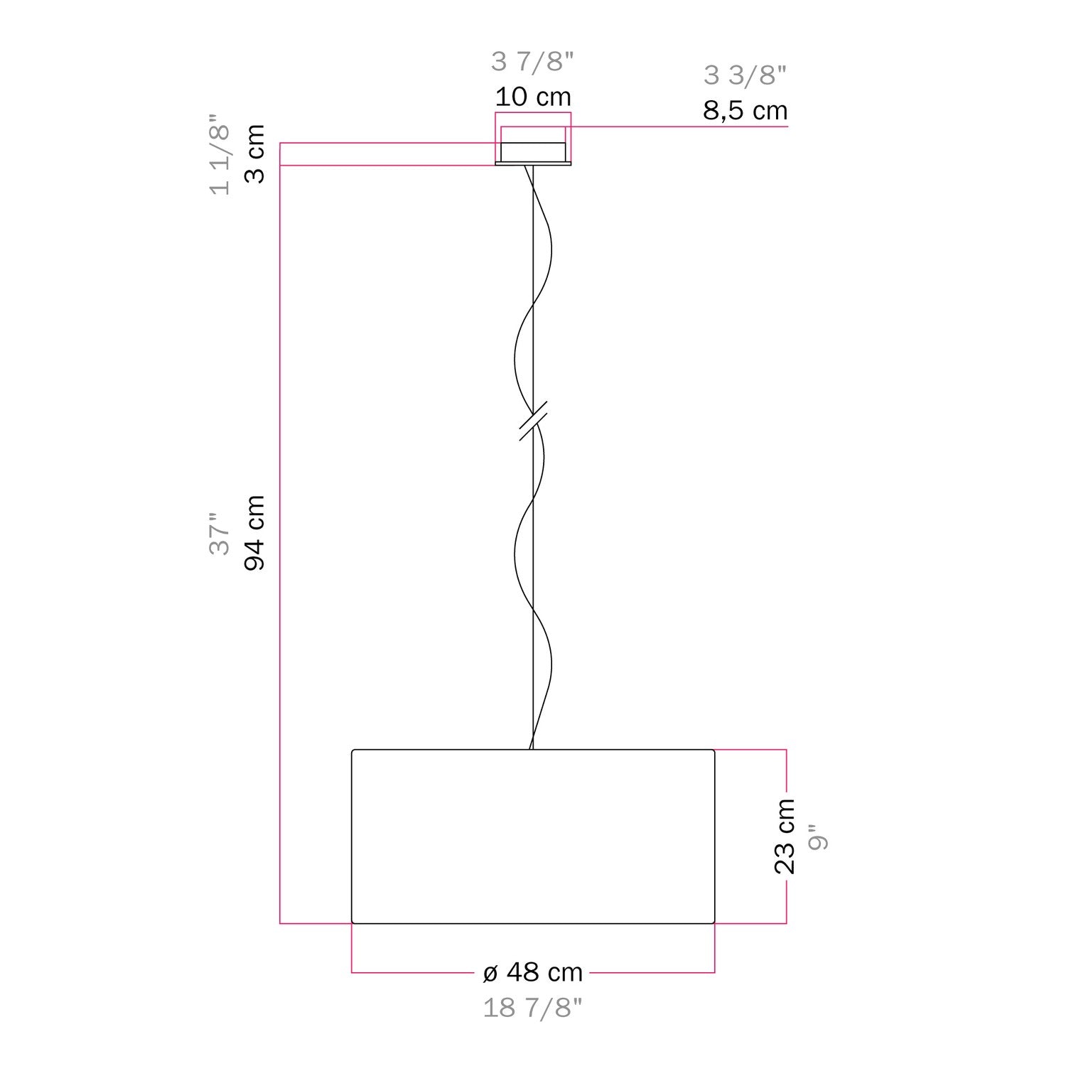 Lampada a sospensione con paralume in tessuto Cilindro Medium Cinette aragosta - Made in Italy No