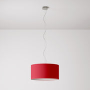 Lampada a sospensione con paralume in tessuto Cilindro Medium Teletta rosso - Made in Italy No
