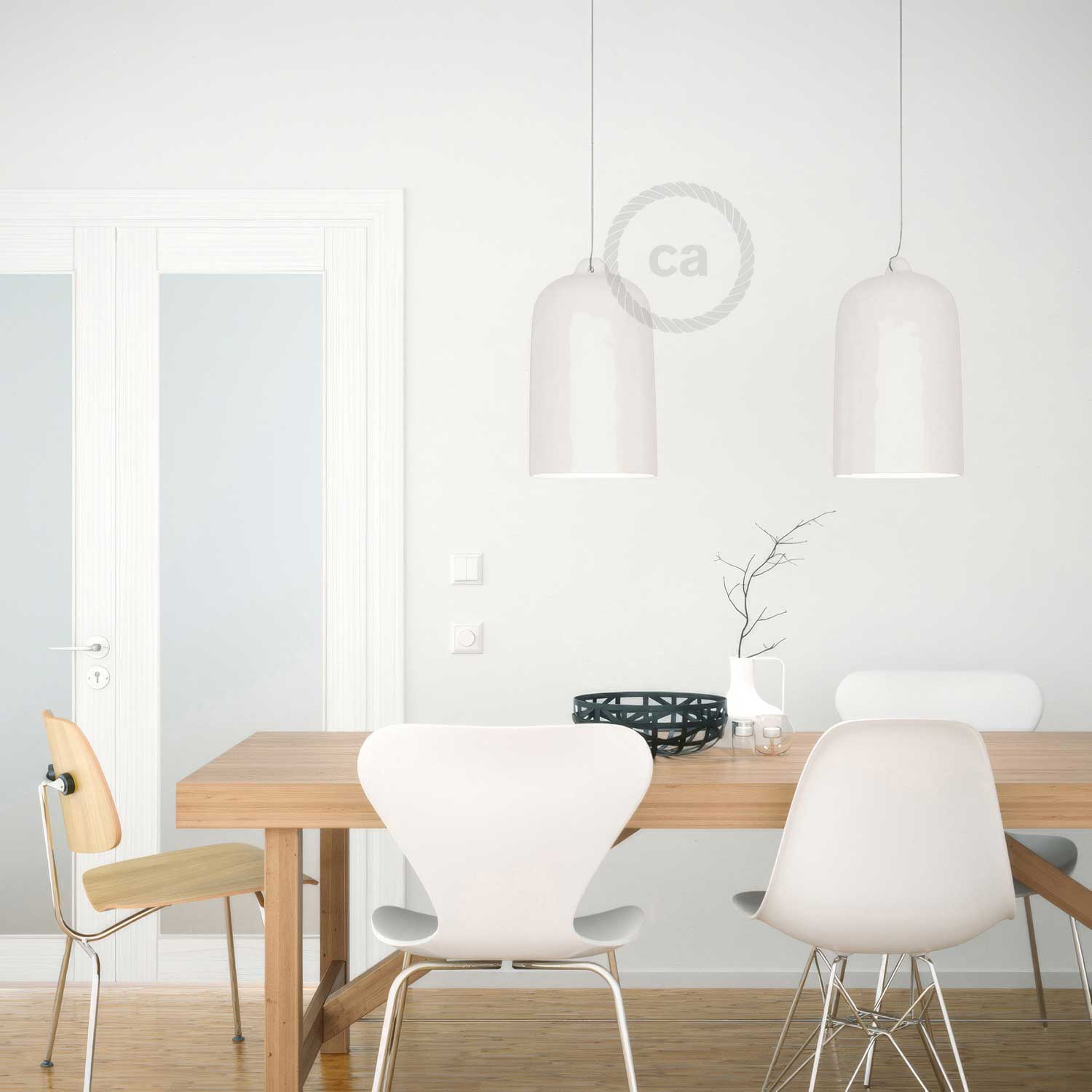 Campana, paralume XL in ceramica per sospensione - Made in Italy - Bianco lucido - Creative Cables