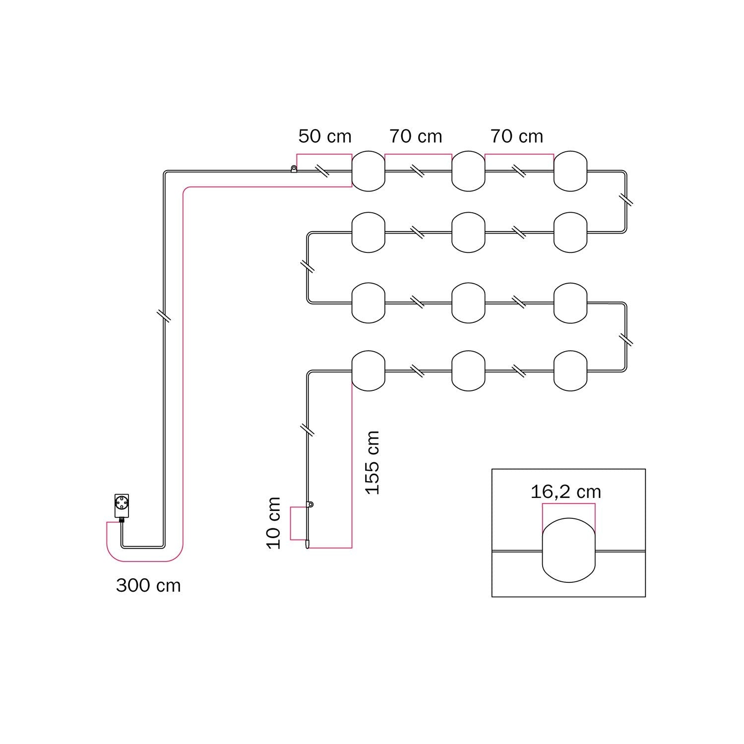 Catena luminosa 12 punti luce da esterno IP67 Verde Oliva - Marina12 Cherry