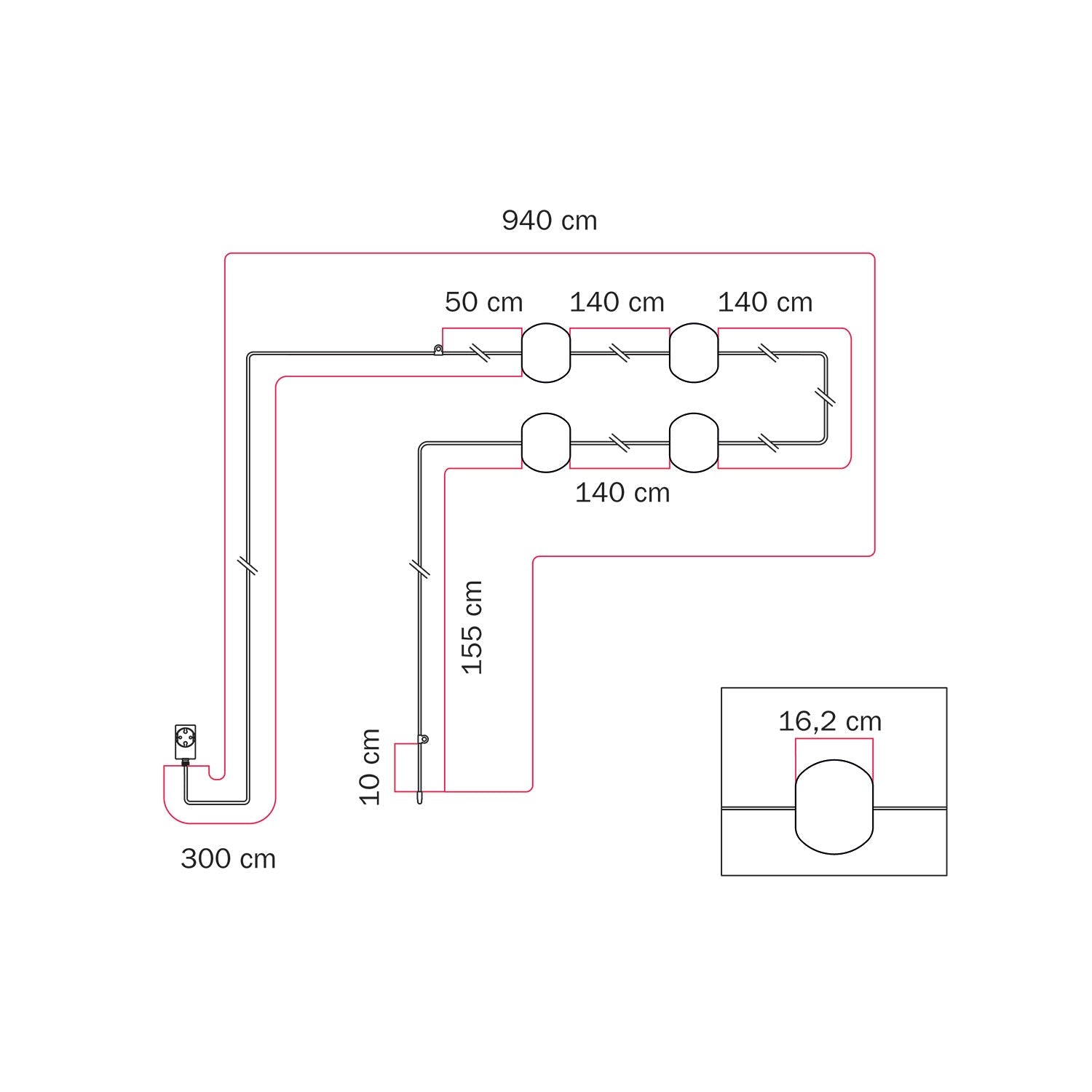 Catena luminosa 4 punti luce da esterno IP67 Bianco Sabbia - Marina4 Cherry 140 cm