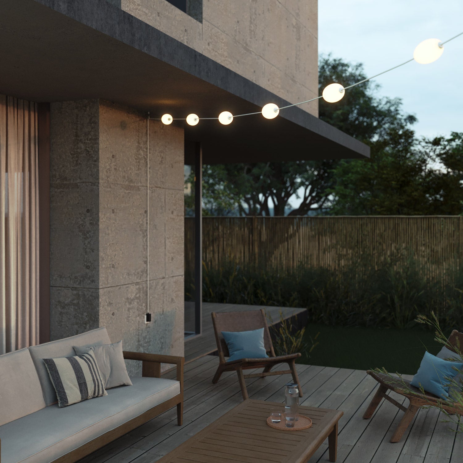 Catena luminosa 6 punti luce da esterno IP67 Bianco sabbia - Marina6