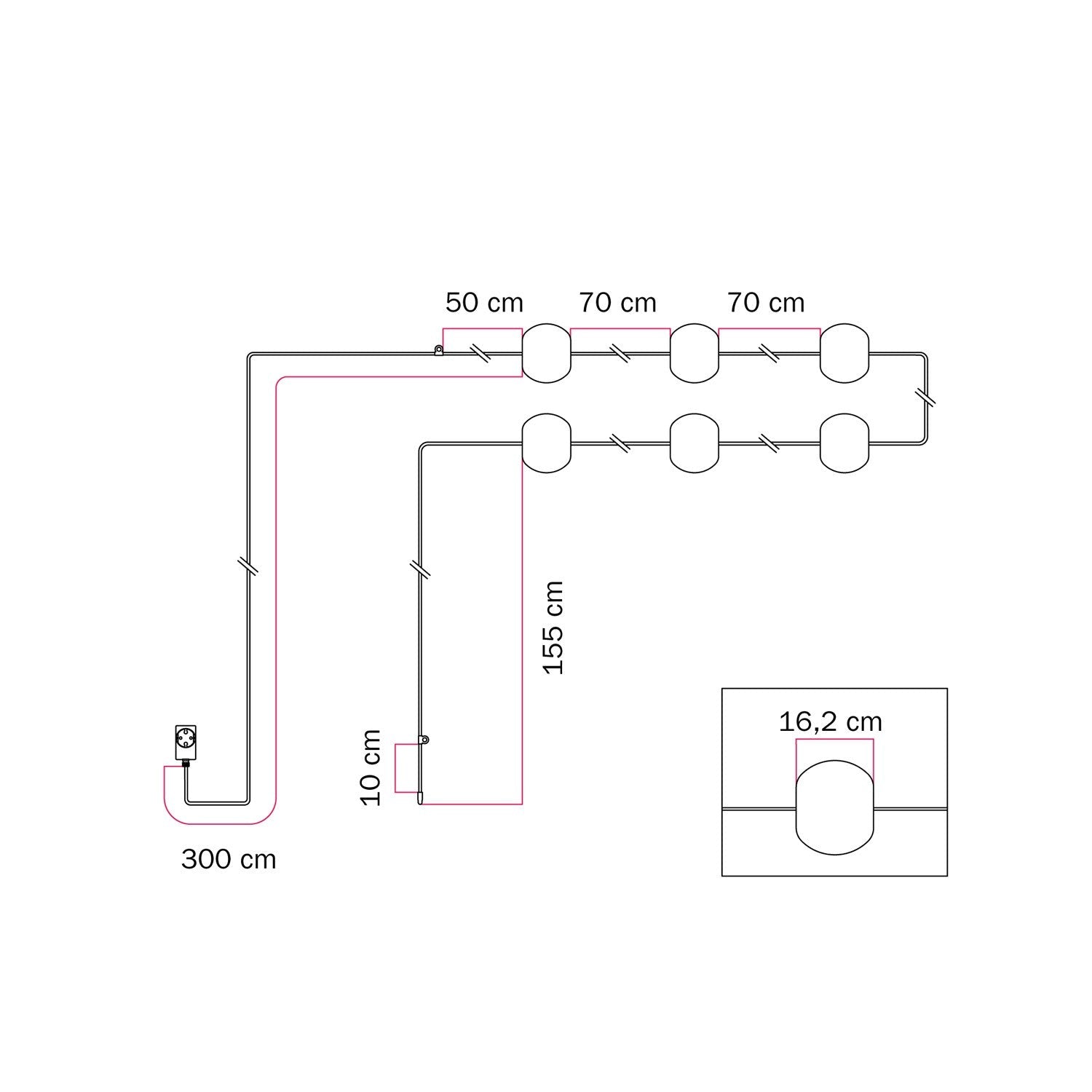 Catena luminosa 6 punti luce da esterno IP67 Bianco Sabbia - Marina6 Cherry
