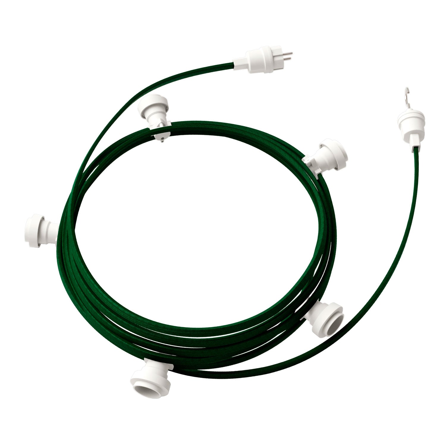 Catenaria Sistema Lumet da 7,5 m con cavo tessile CM21, 5 portalampada, gancio e spina bianchi