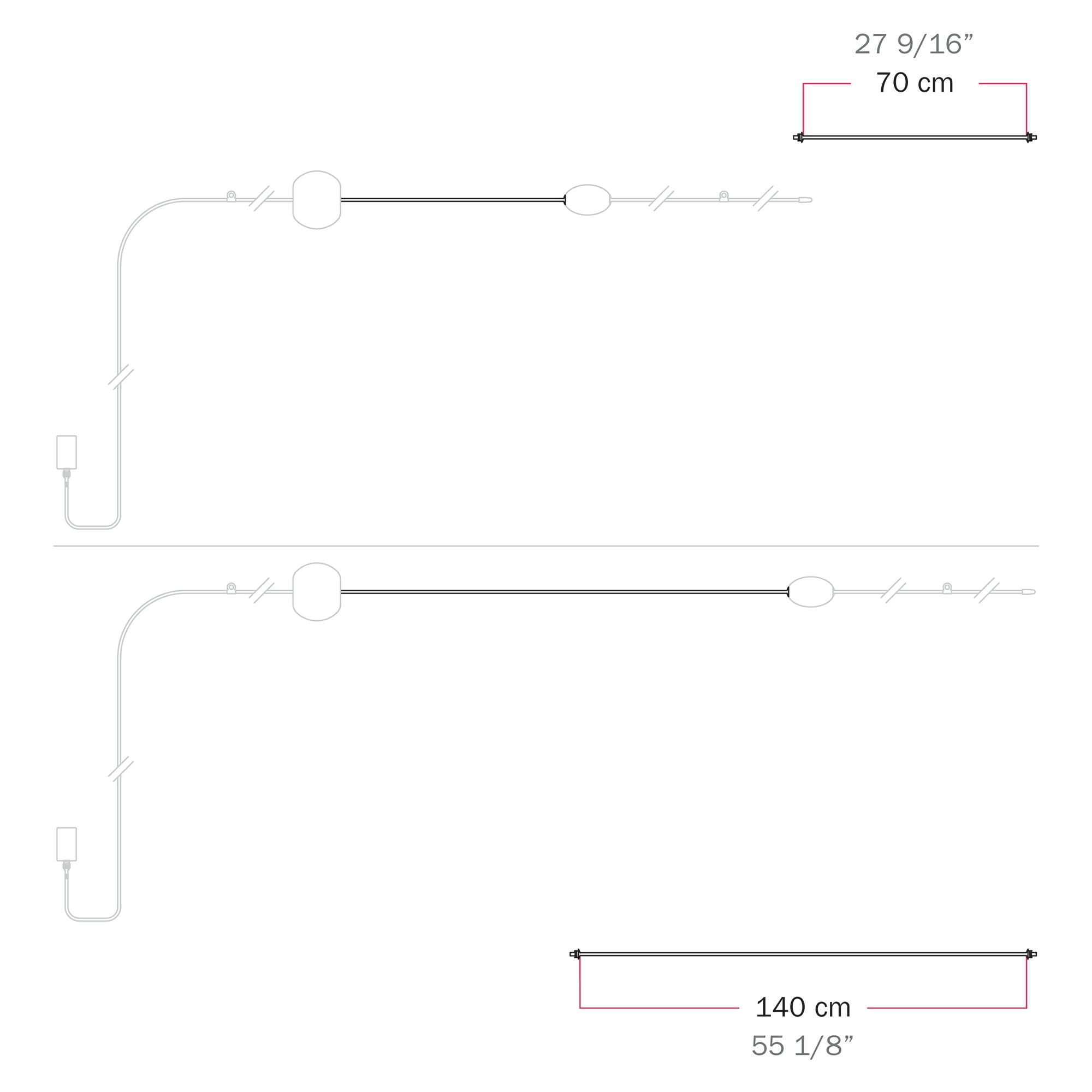 Cavo di connessione tra paralumi 70/140 cm (27 9/16" / 55 1/8") - Marina - Rosso stella marina - Creative Cables