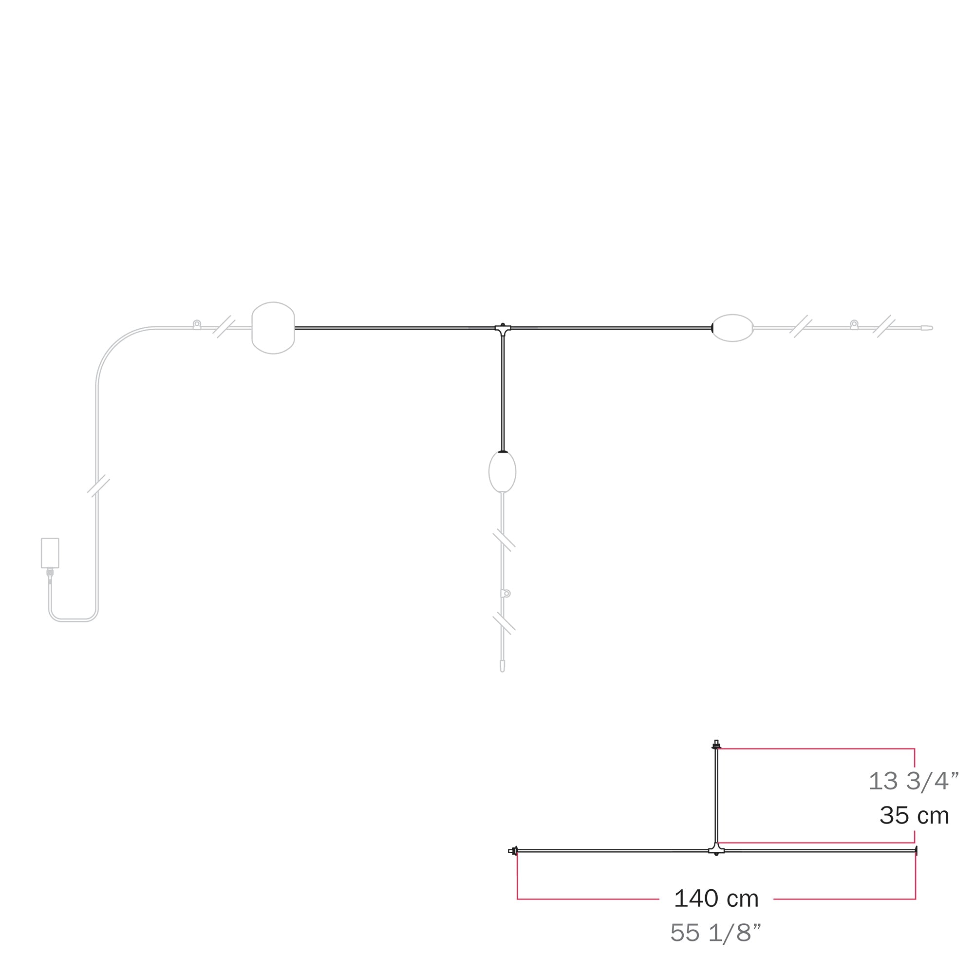 Cavo di connessione tra paralumi con forma a T - Marina - Verde oliva - Creative Cables