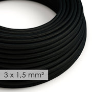 Cavo elettrico a larga sezione 3x1,50 rotondo - tessuto effetto seta Nero RM04 - Creative Cables