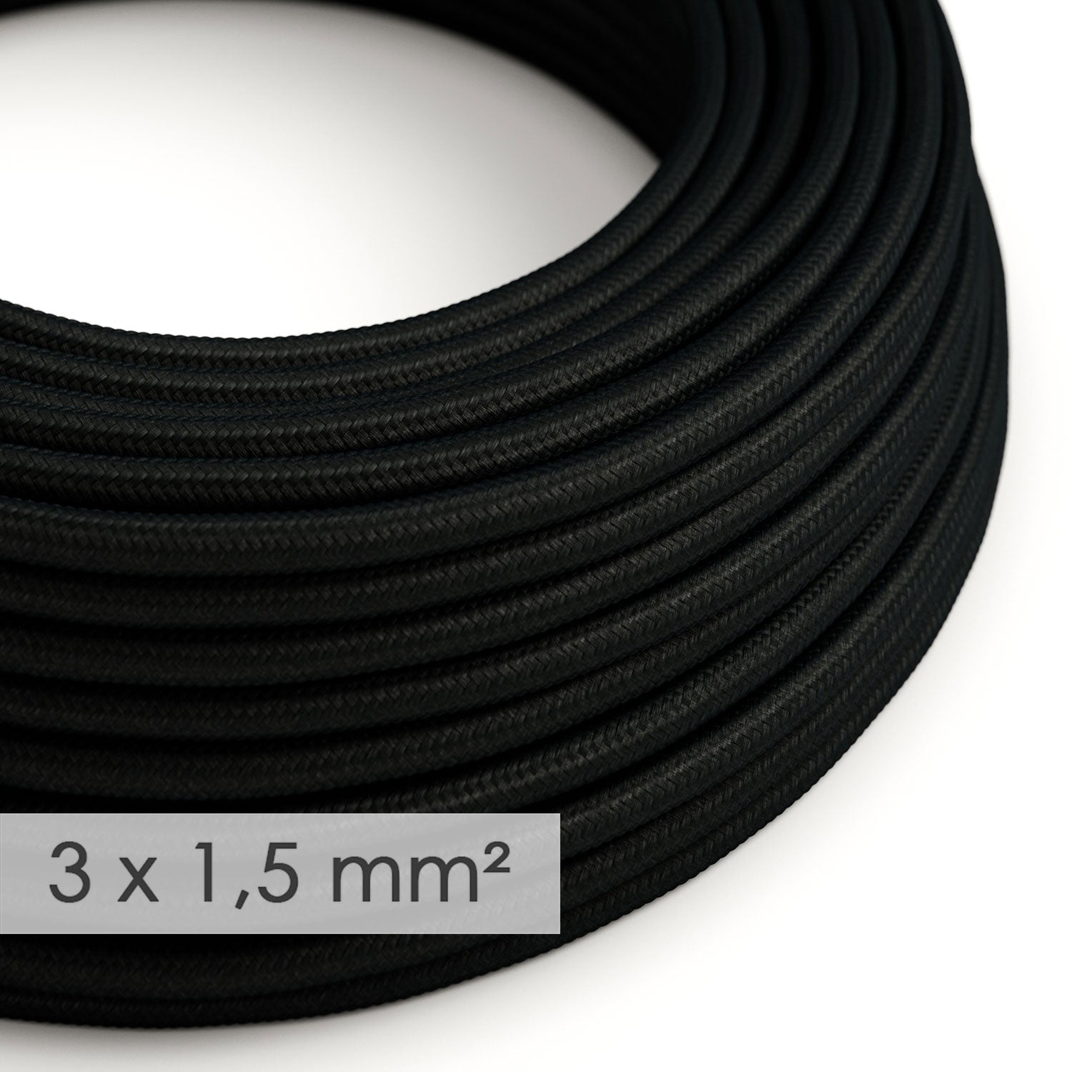 Cavo elettrico a larga sezione 3x1,50 rotondo - tessuto effetto seta Nero RM04 - Creative Cables