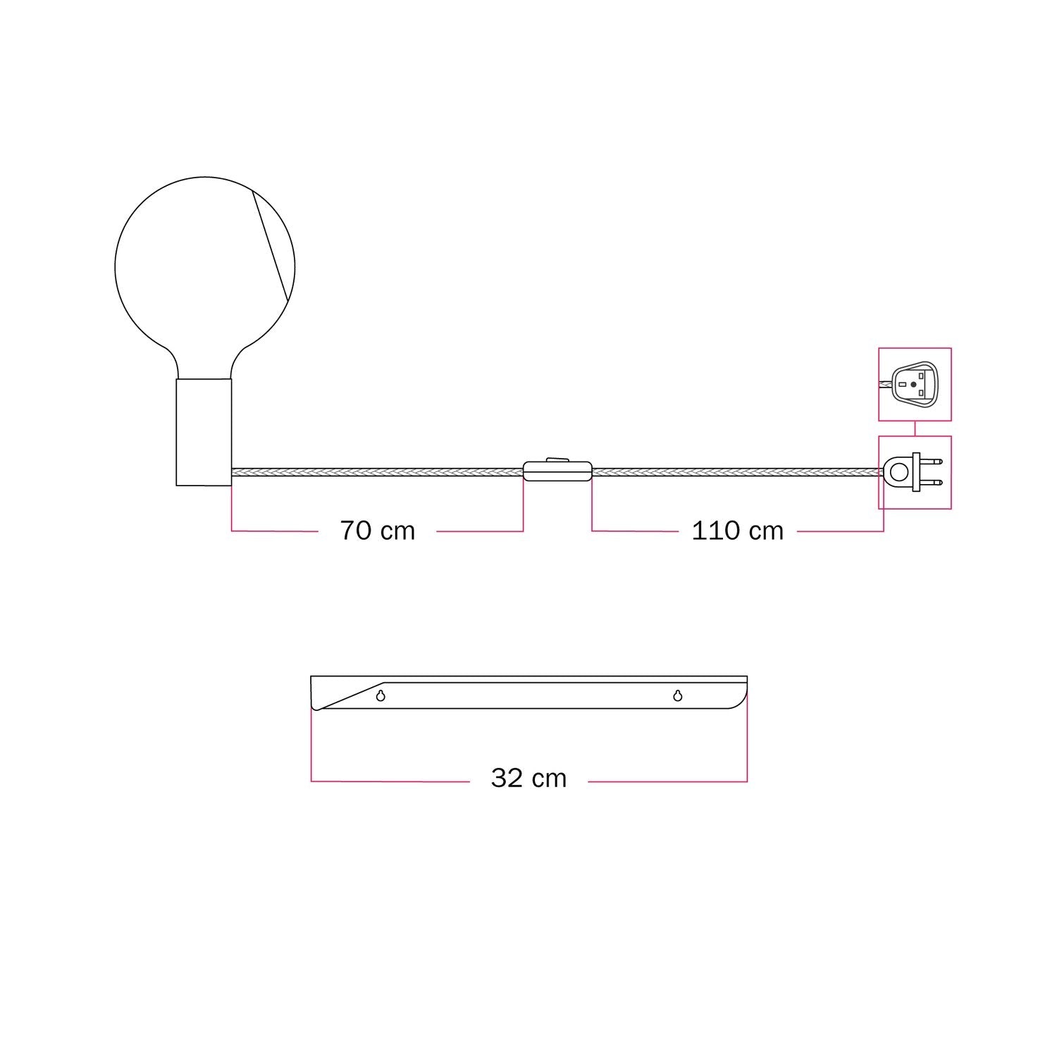 Combo Camo - Lampada con mensola e spina UK - Nero