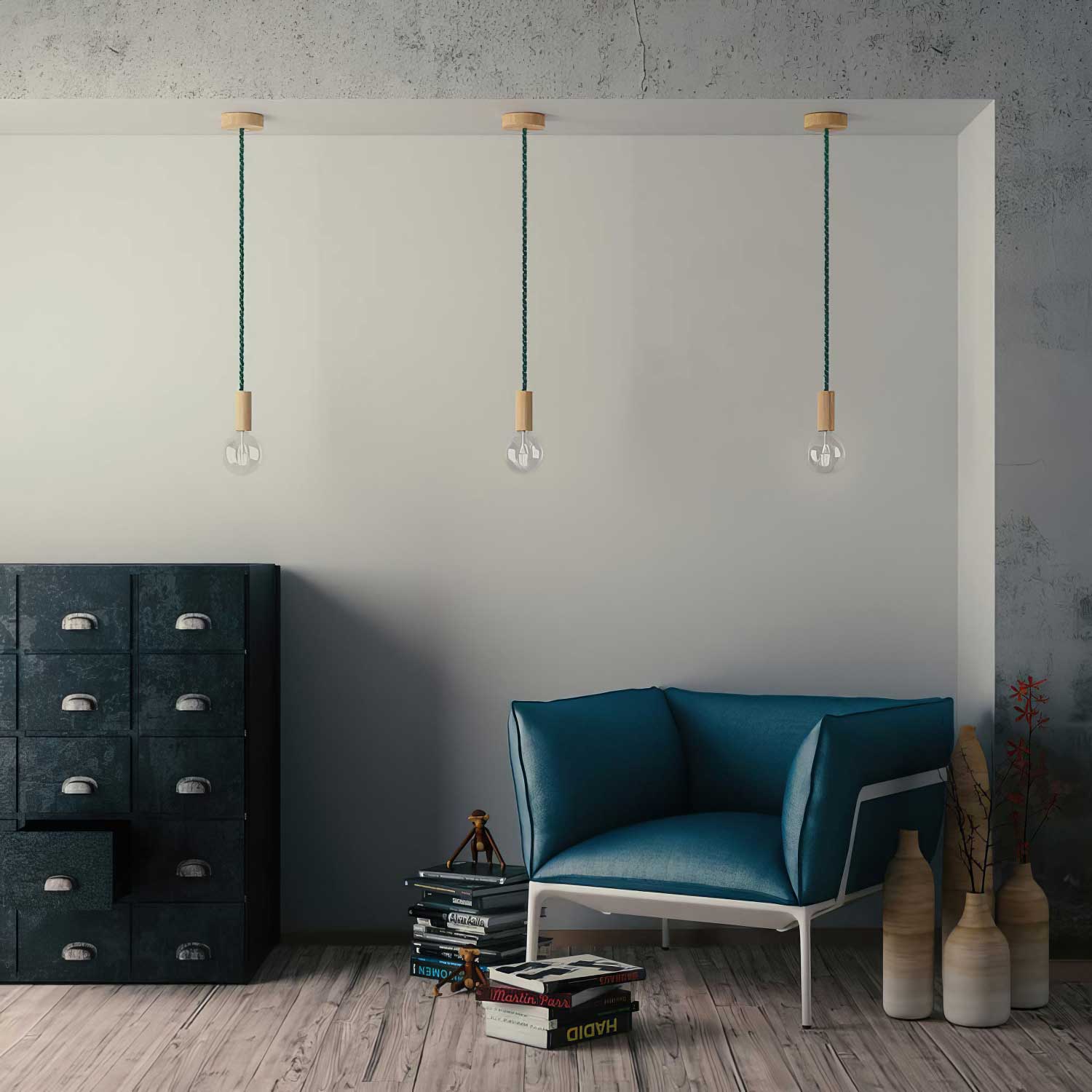 Cordone elettrico 3x0,75 rivestito in tessuto verde scuro lucido