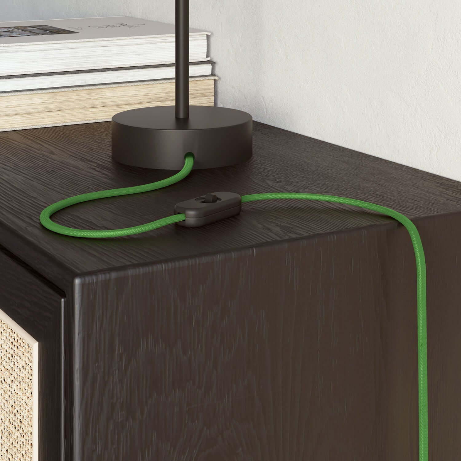 Filo elettrico piatto ricoperto in tessuto lucido Verde Lime - PM18