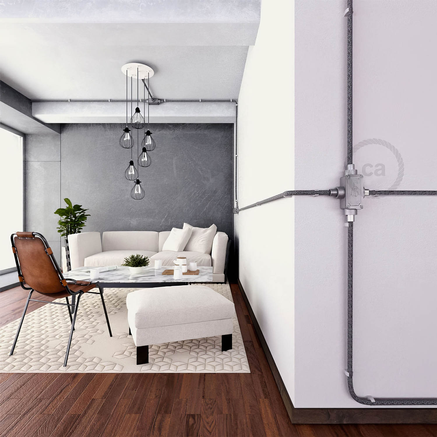 Giunto di derivazione a quattro uscite con forma a X per Creative - Tube, corpo in alluminio - Creative Cables